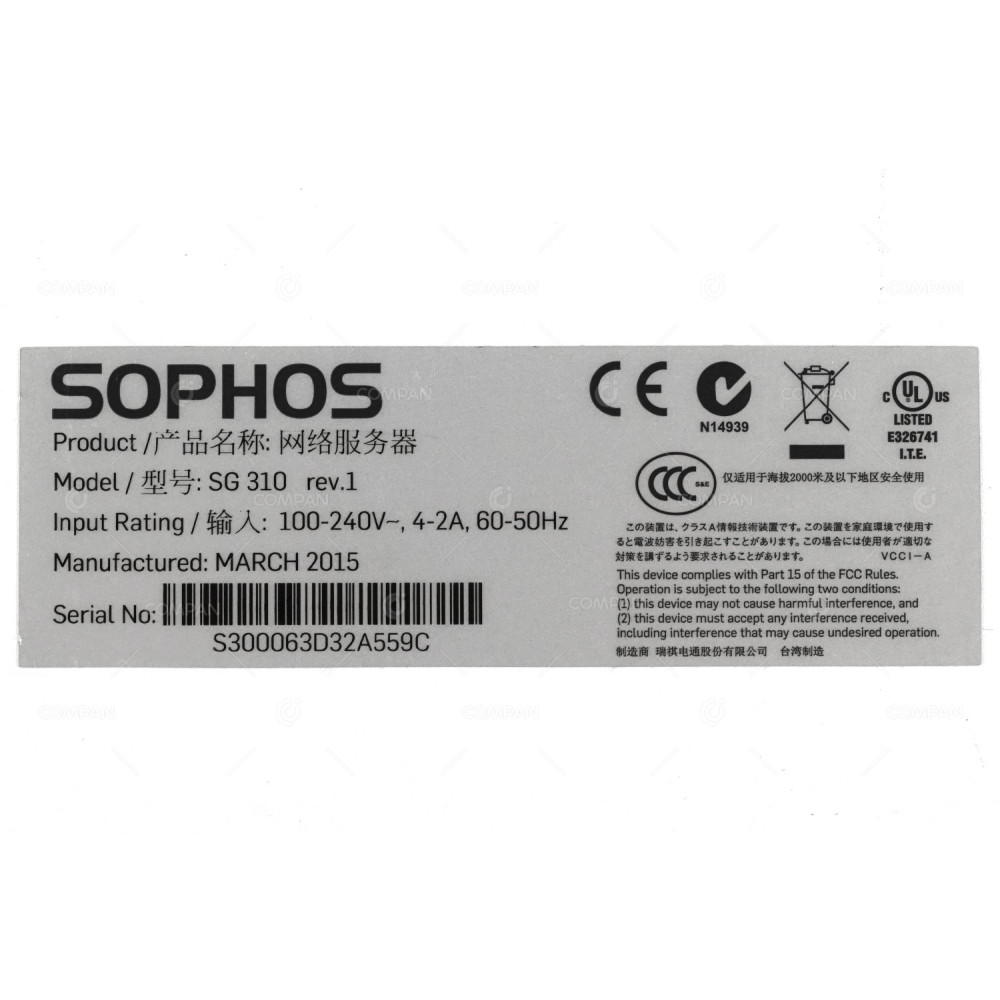 SG 310 SOPHOS 8-PORT 1GB RJ-45 2 PORT SFP FIREWALL WITHOUT BASE LICENSE
